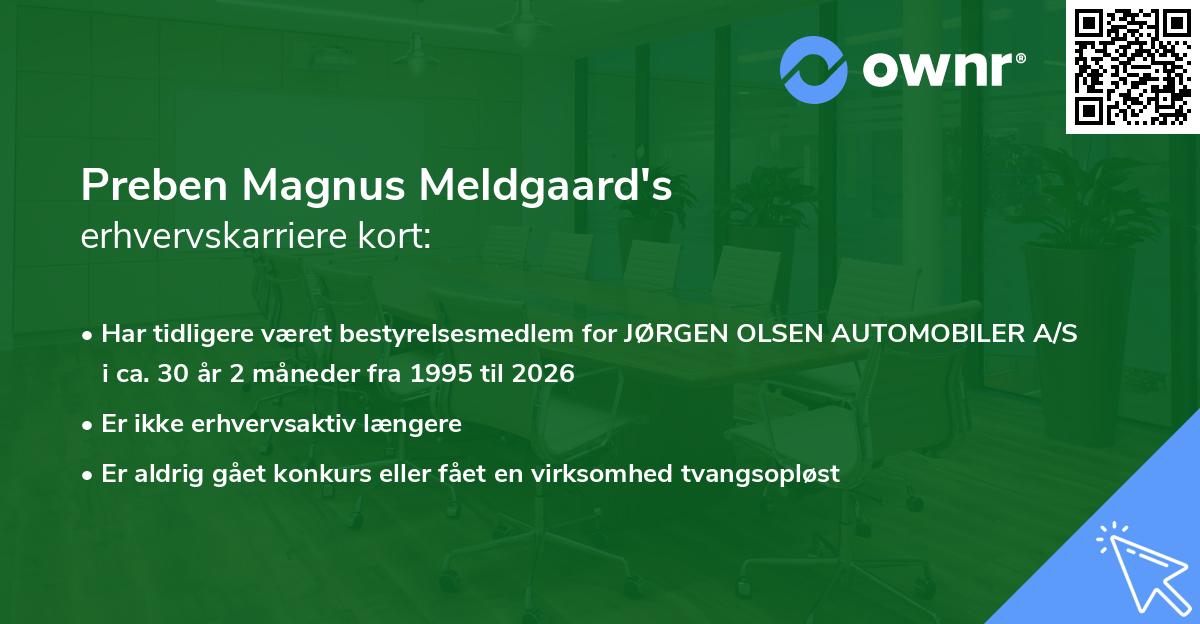 Preben Magnus Meldgaard's erhvervskarriere kort