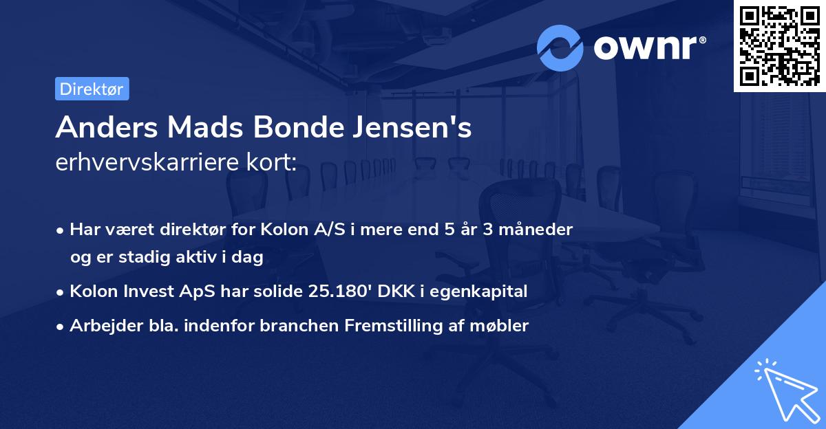 Anders Mads Bonde Jensen's erhvervskarriere kort