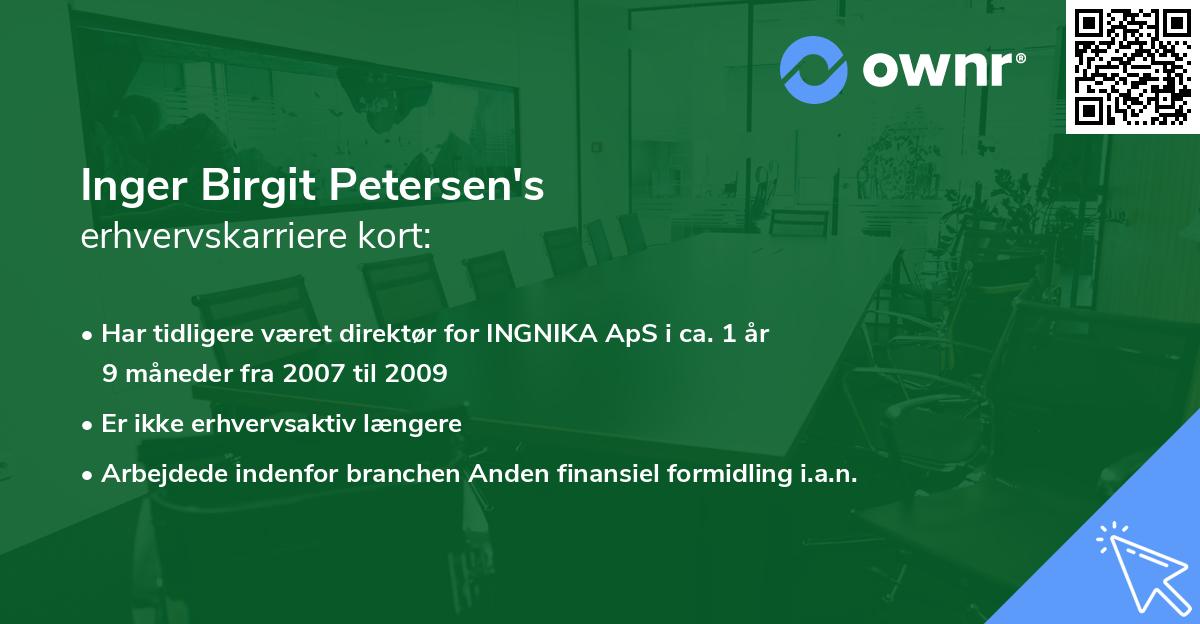 Inger Birgit Petersen's erhvervskarriere kort
