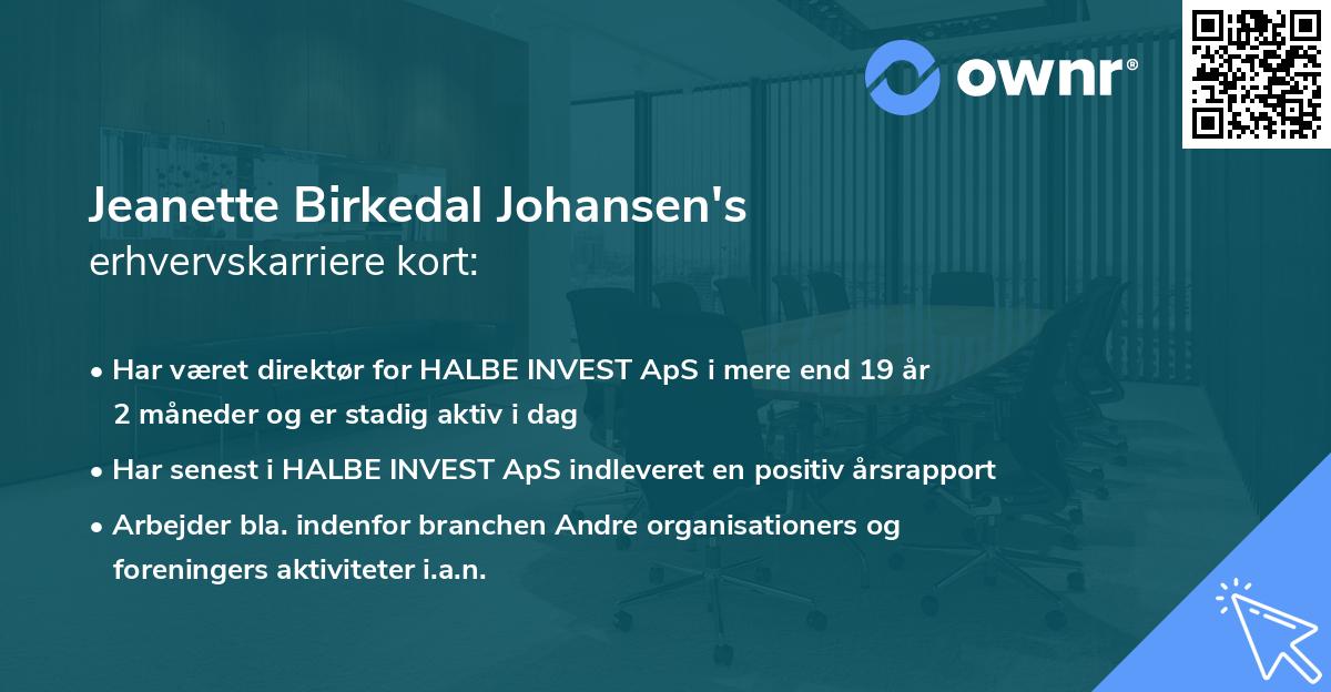 Jeanette Birkedal Johansen's erhvervskarriere kort