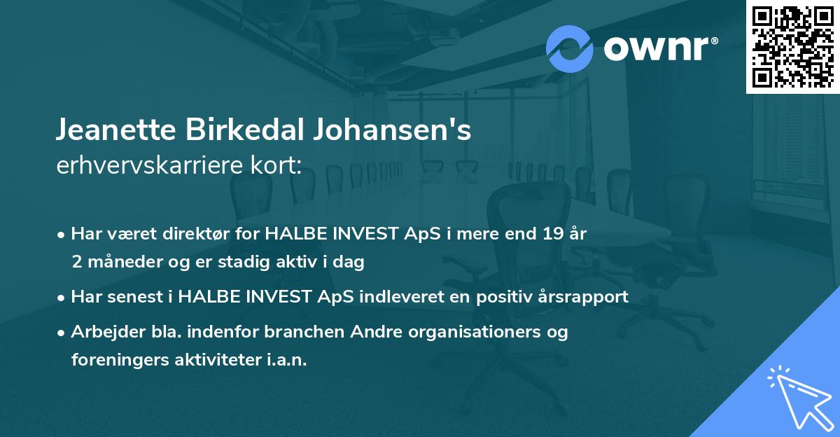 Jeanette Birkedal Johansen's erhvervskarriere kort