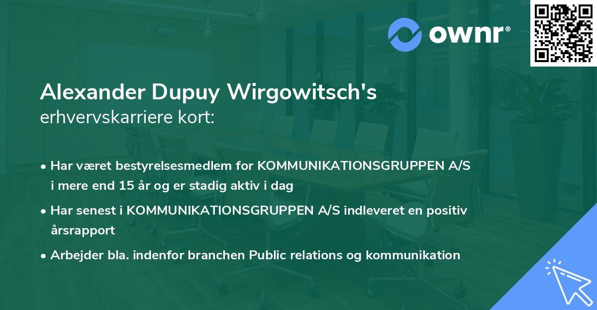 Alexander Dupuy Wirgowitsch's erhvervskarriere kort