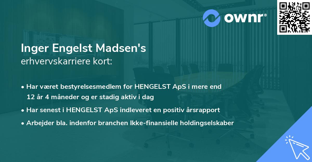 Inger Engelst Madsen's erhvervskarriere kort