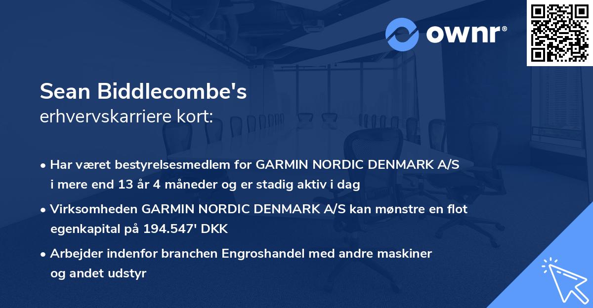 Sean Biddlecombe's erhvervskarriere kort
