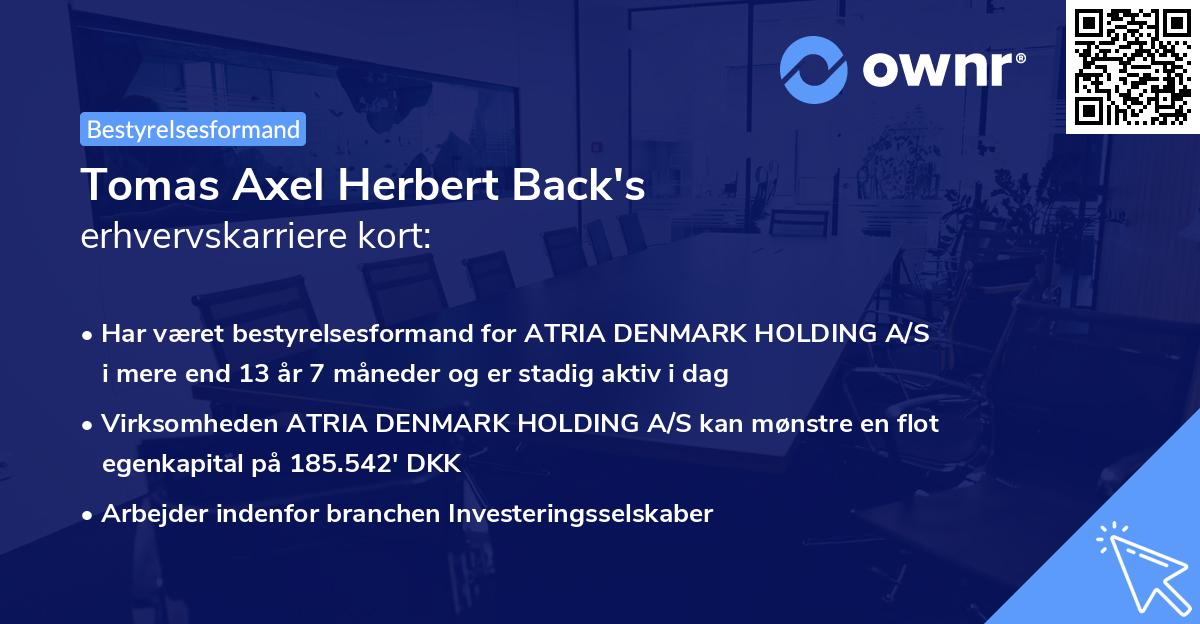 Tomas Axel Herbert Back's erhvervskarriere kort