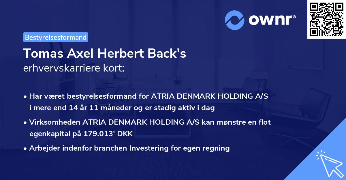Tomas Axel Herbert Back's erhvervskarriere kort