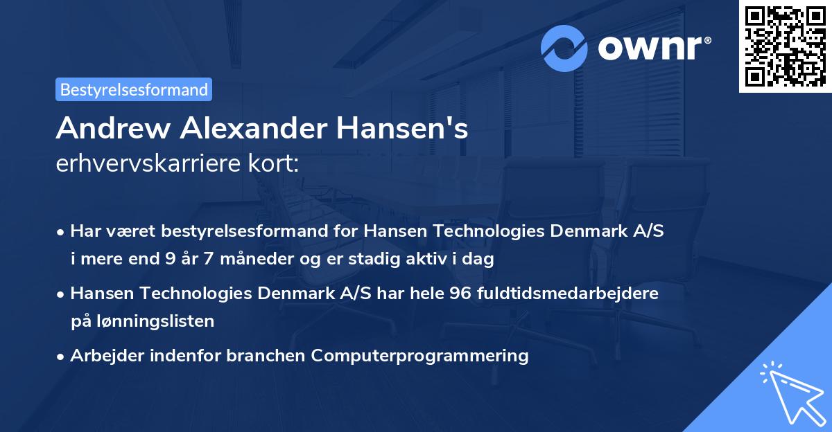 Andrew Alexander Hansen's erhvervskarriere kort