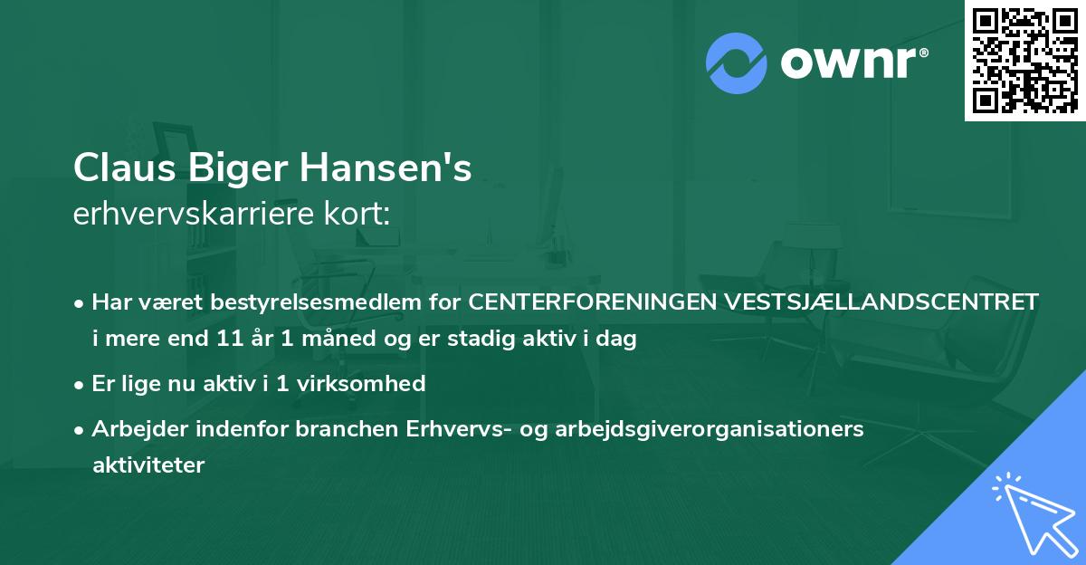 Claus Biger Hansen's erhvervskarriere kort