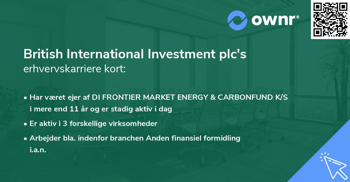 British International Investment plc's erhvervskarriere kort