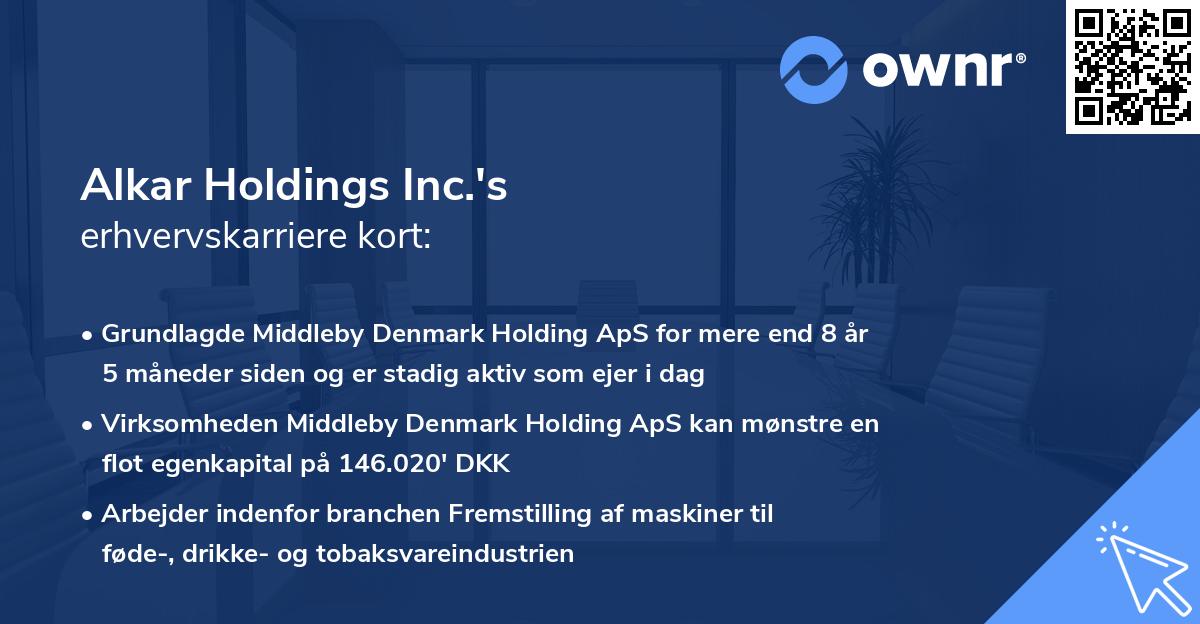 Alkar Holdings Inc.'s erhvervskarriere kort