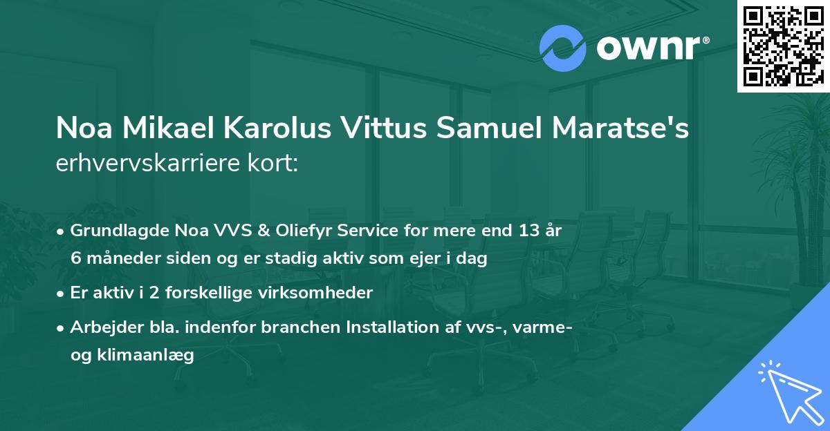 Noa Mikael Karolus Vittus Samuel Maratse's erhvervskarriere kort