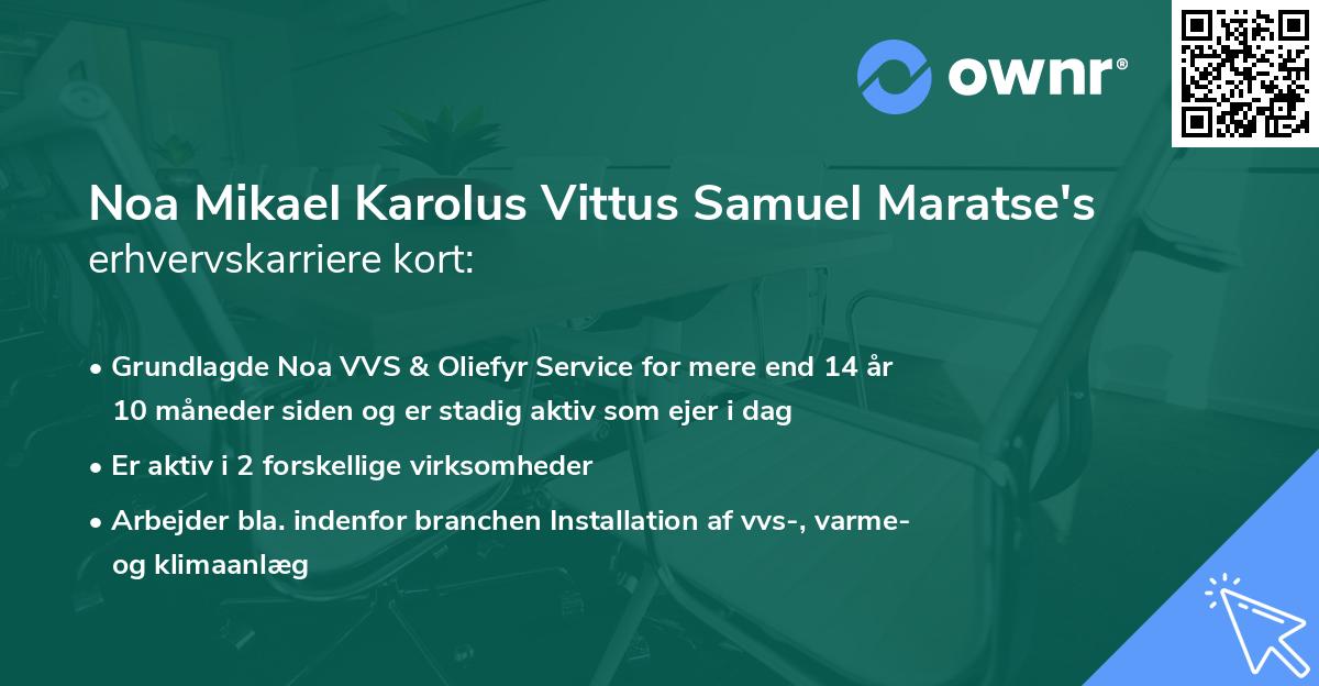 Noa Mikael Karolus Vittus Samuel Maratse's erhvervskarriere kort