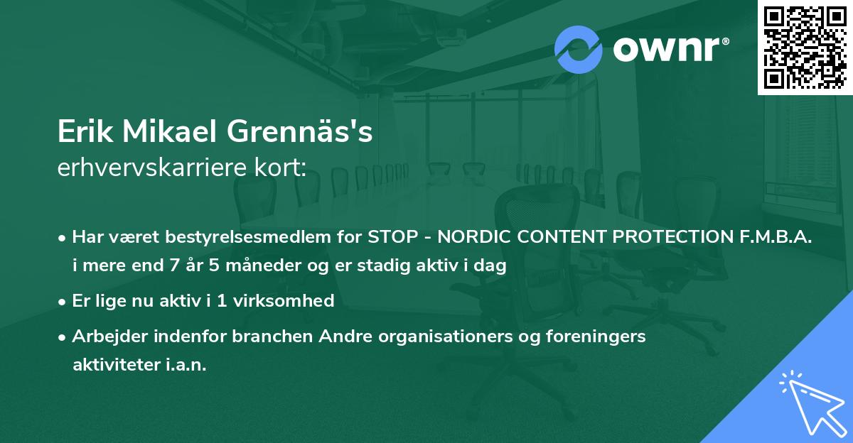 Erik Mikael Grennäs's erhvervskarriere kort
