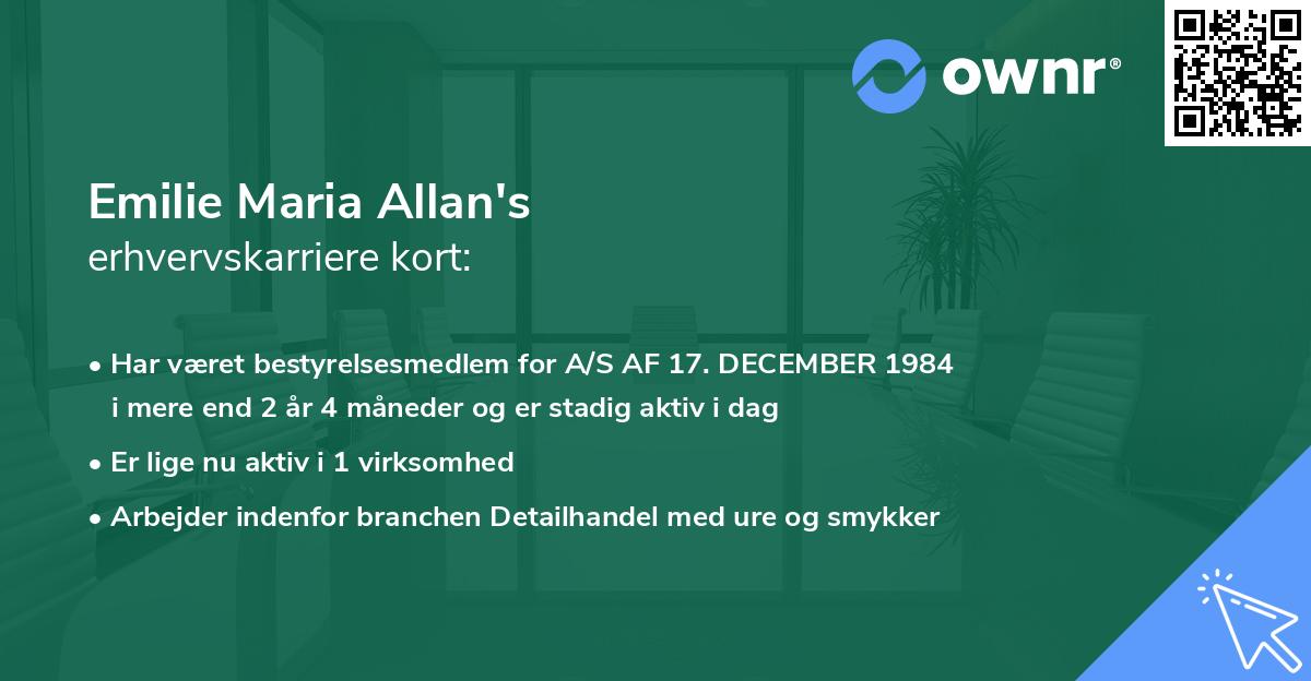 Emilie Maria Allan's erhvervskarriere kort