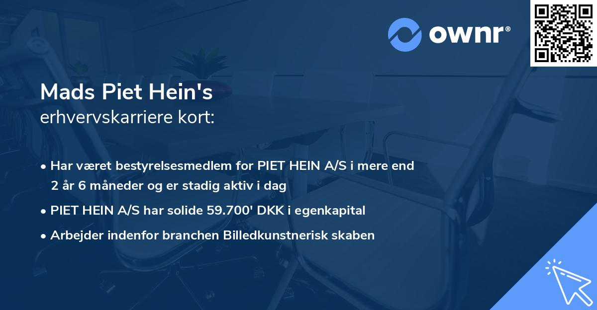 Mads Piet Hein's erhvervskarriere kort