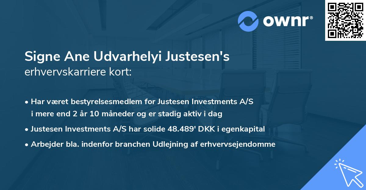 Signe Ane Udvarhelyi Justesen's erhvervskarriere kort