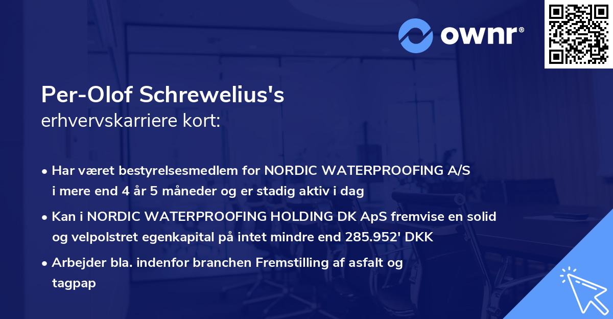 Per-Olof Schrewelius's erhvervskarriere kort