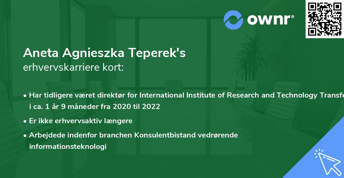 Aneta Agnieszka Teperek's erhvervskarriere kort