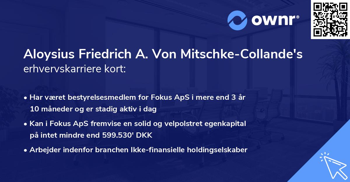 Aloysius Friedrich A. Von Mitschke-Collande's erhvervskarriere kort