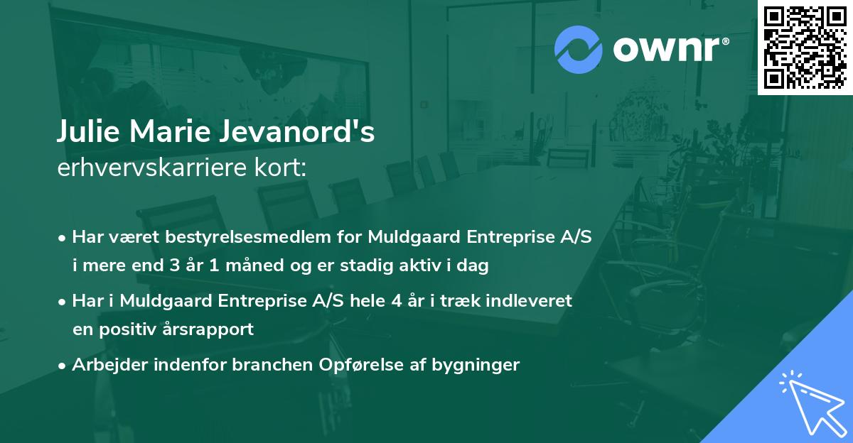 Julie Marie Jevanord's erhvervskarriere kort