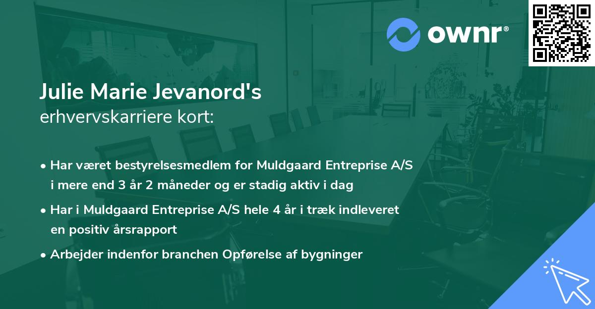 Julie Marie Jevanord's erhvervskarriere kort