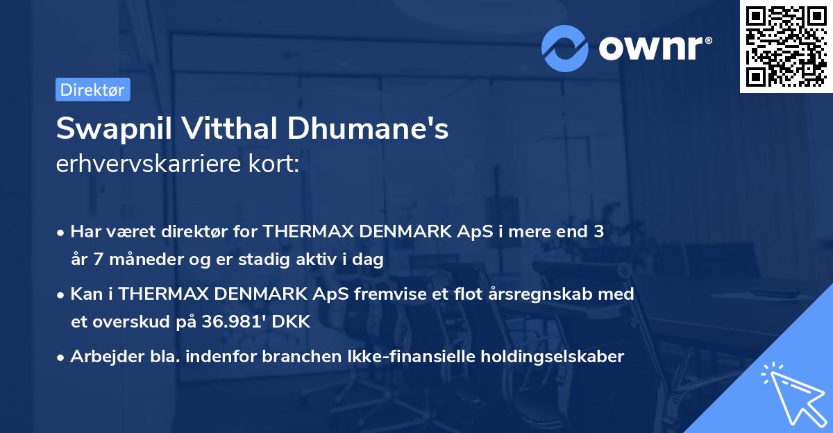 Swapnil Vitthal Dhumane's erhvervskarriere kort