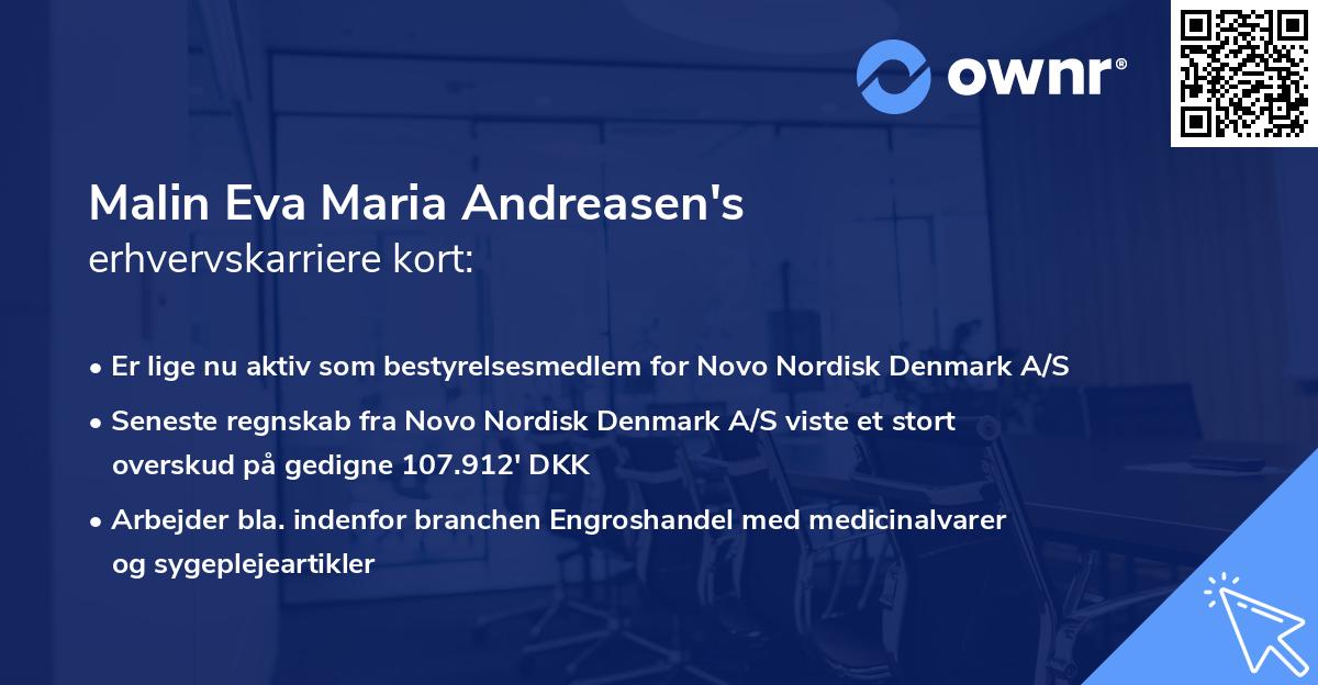 Malin Eva Maria Andreasen's erhvervskarriere kort