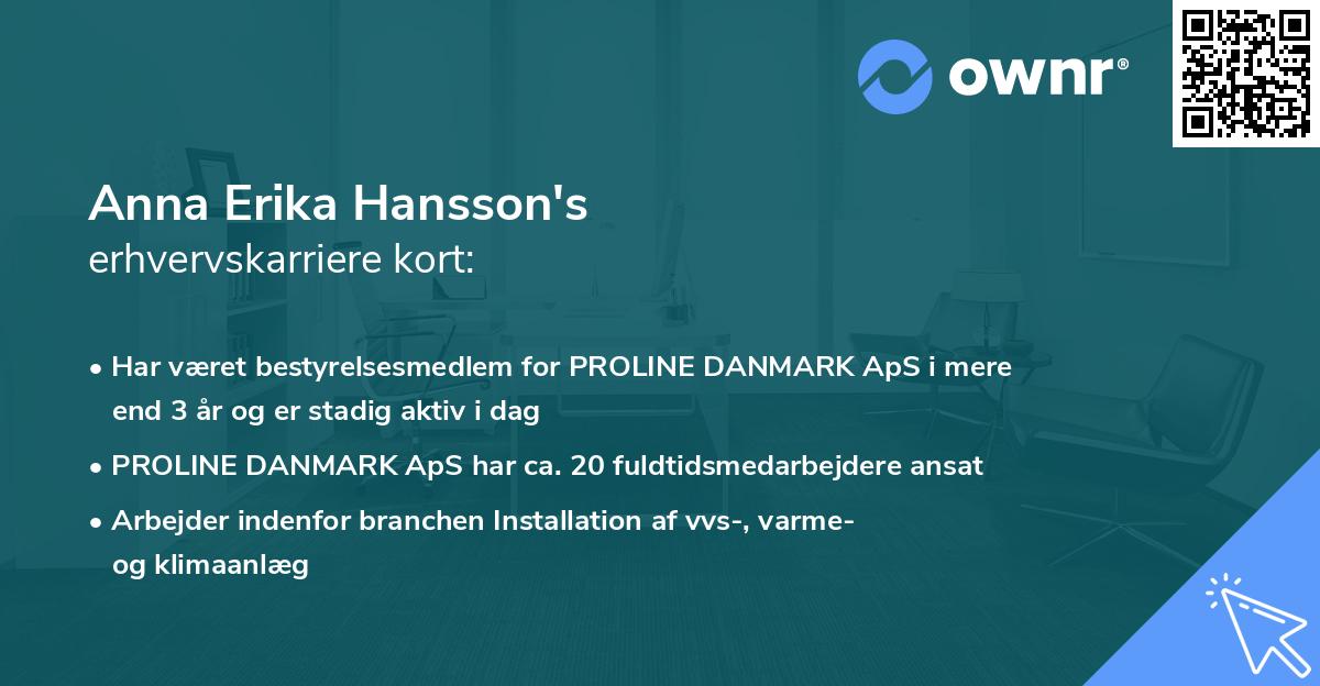 Anna Erika Hansson's erhvervskarriere kort