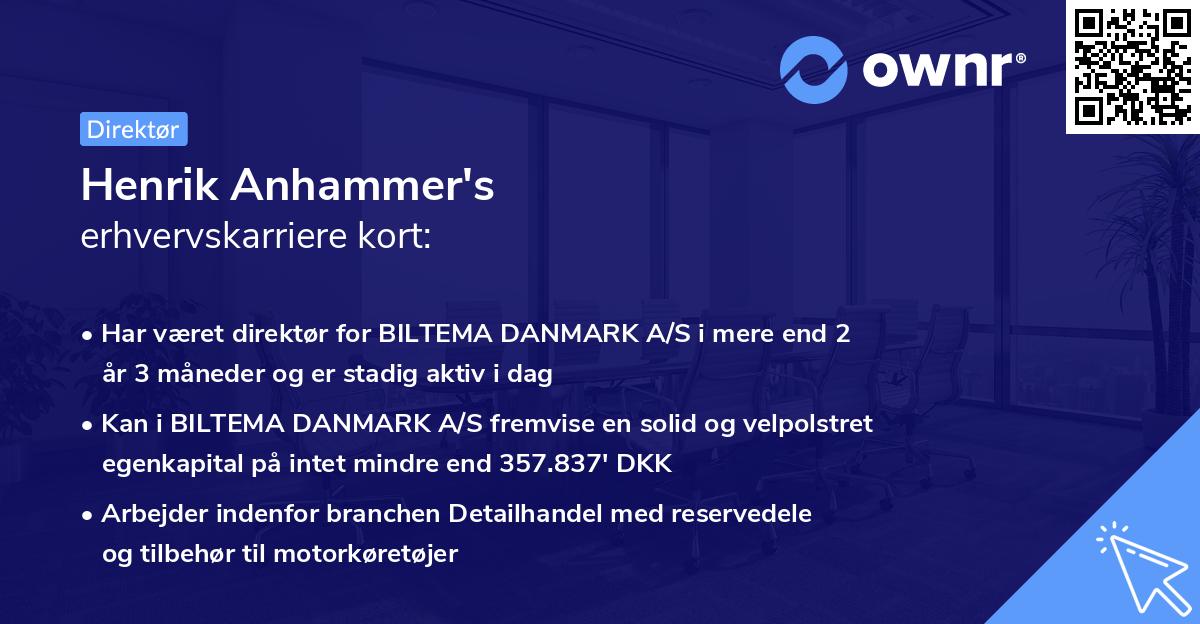 Henrik Anhammer's erhvervskarriere kort