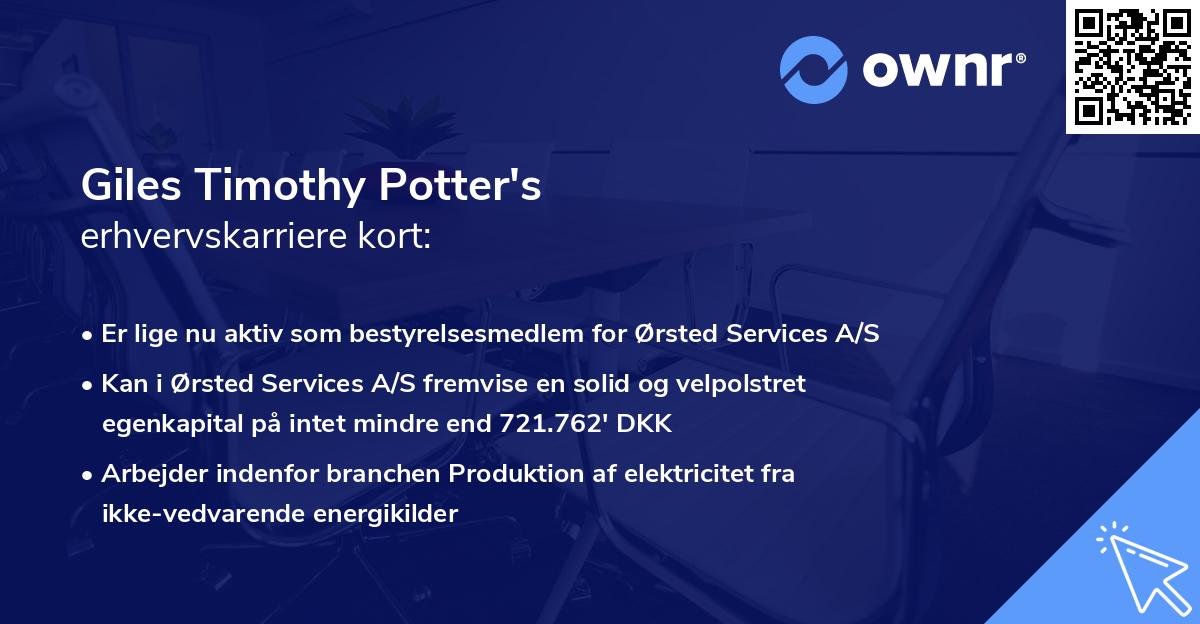 Giles Timothy Potter's erhvervskarriere kort