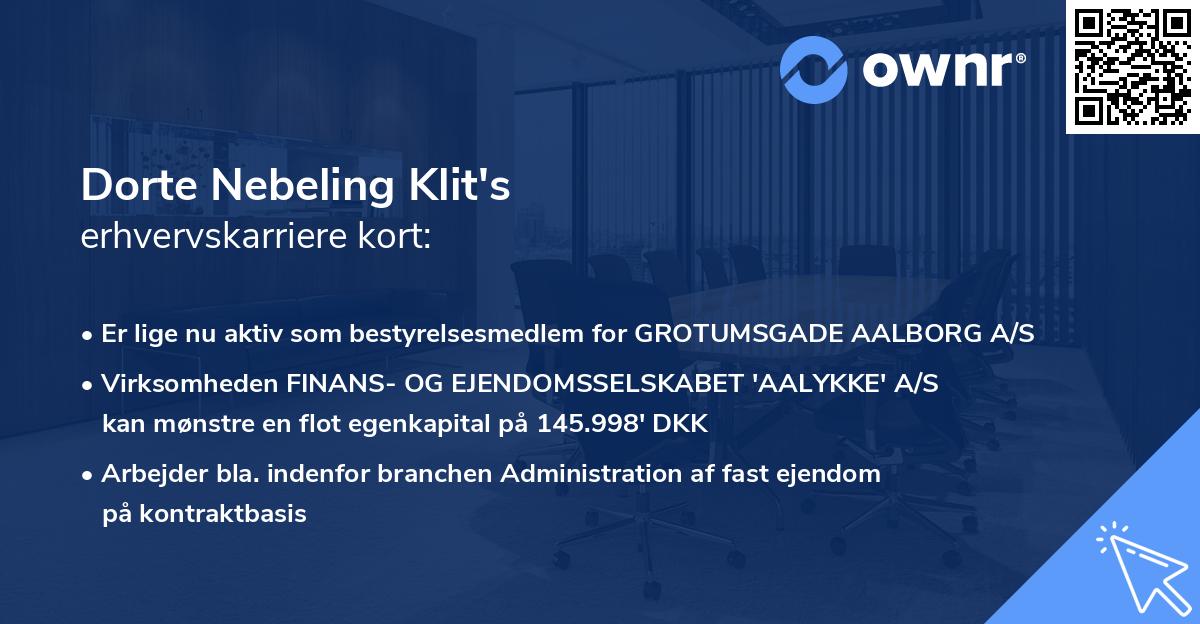 Dorte Nebeling Klit's erhvervskarriere kort