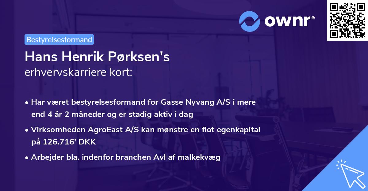 Hans Henrik Pørksen's erhvervskarriere kort