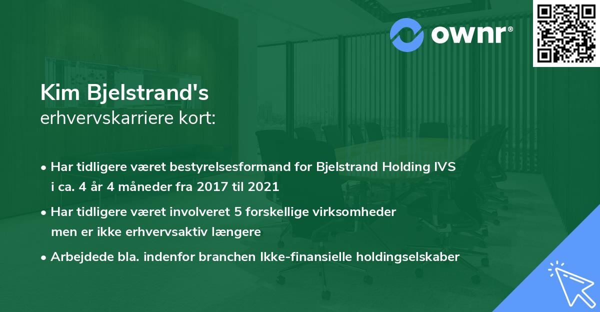 Kim Bjelstrand's erhvervskarriere kort