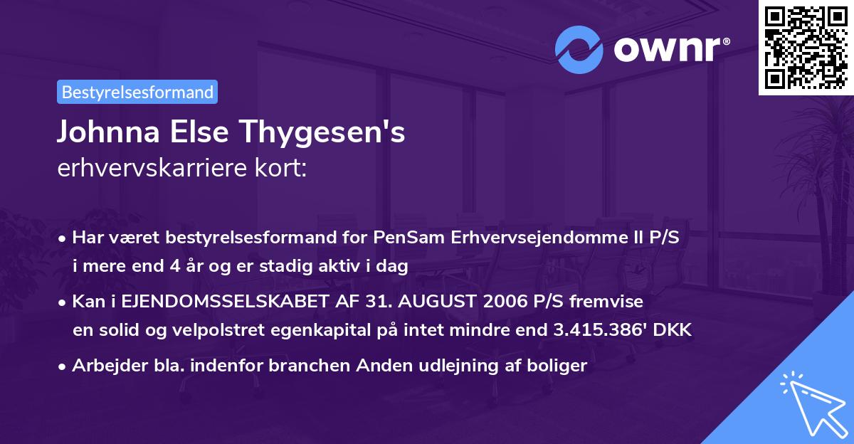 Johnna Else Thygesen's erhvervskarriere kort