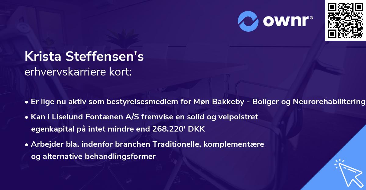Krista Steffensen's erhvervskarriere kort