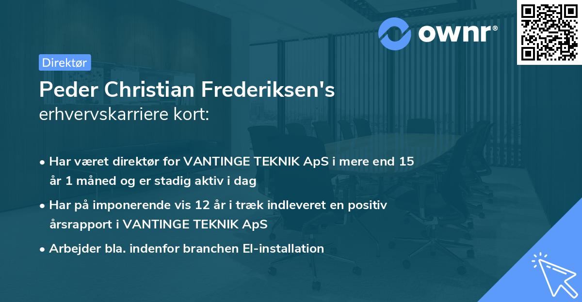 Peder Christian Frederiksen's erhvervskarriere kort