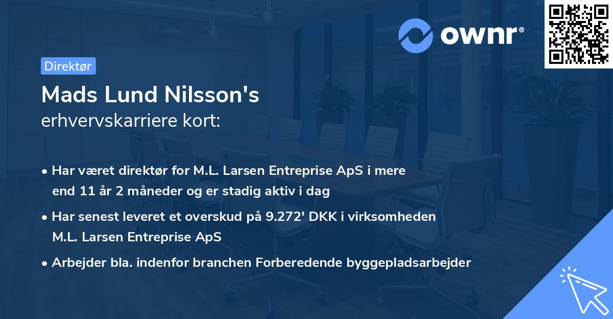 Mads Lund Nilsson's erhvervskarriere kort