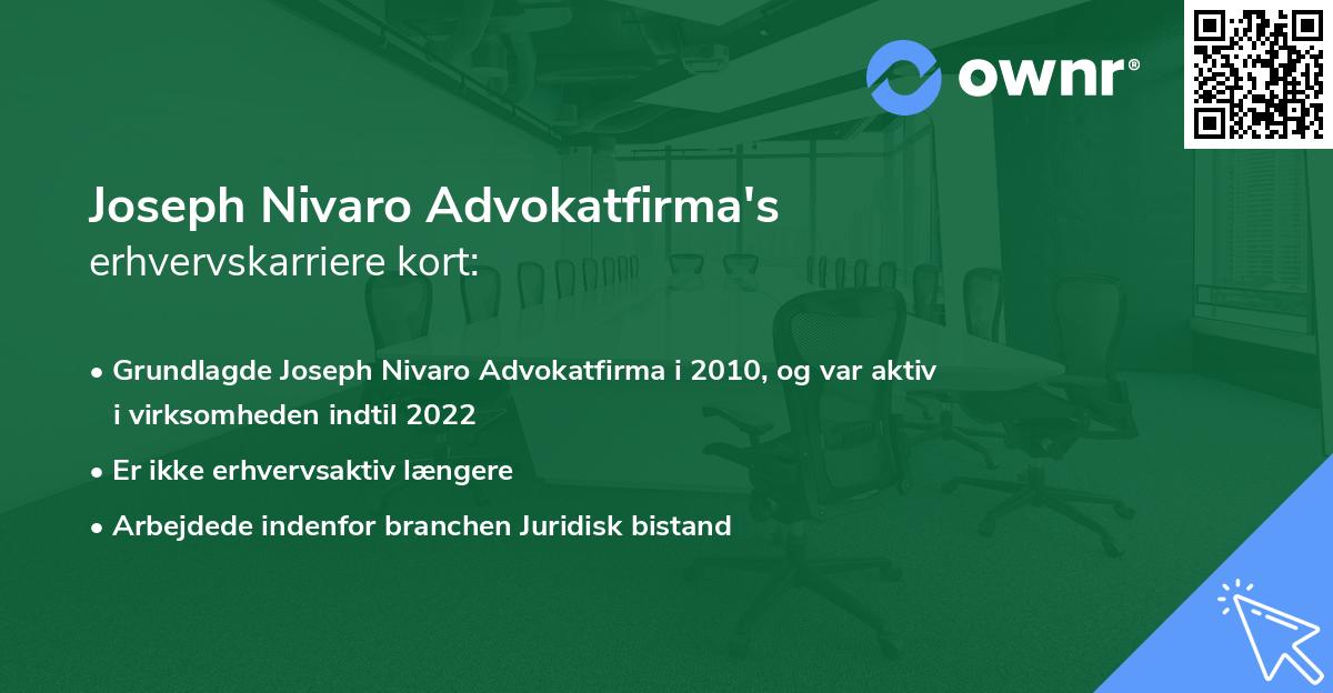 Joseph Nivaro Advokatfirma's erhvervskarriere kort