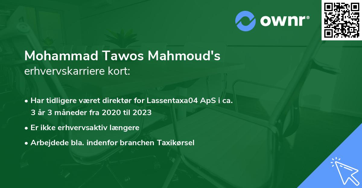 Mohammad Tawos Mahmoud's erhvervskarriere kort