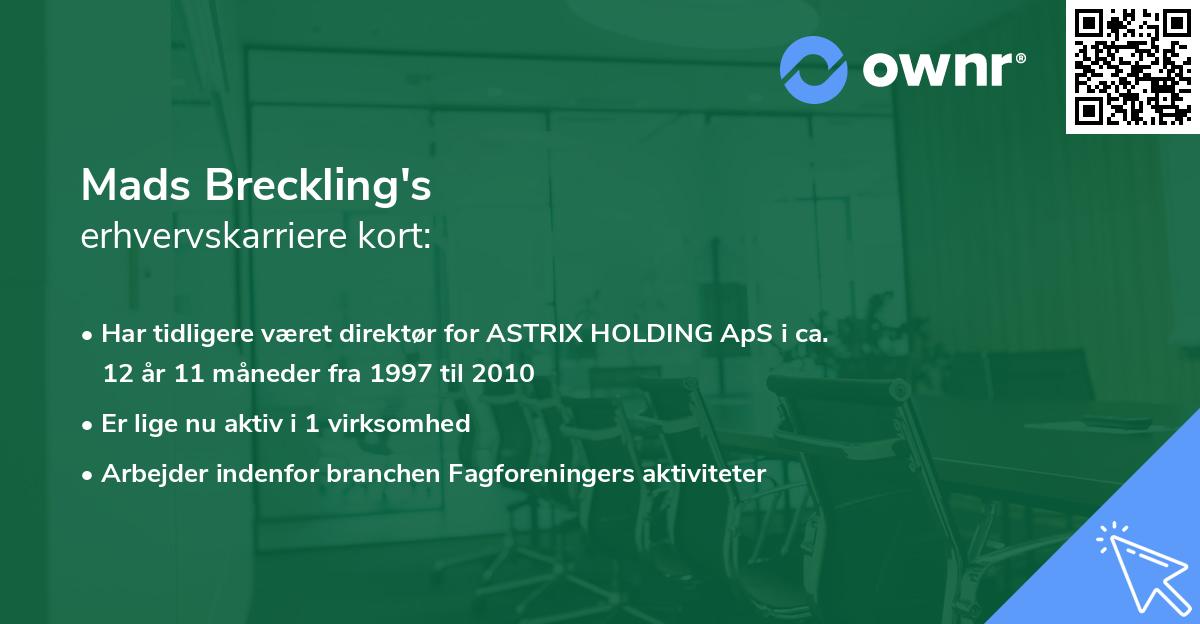 Mads Breckling's erhvervskarriere kort