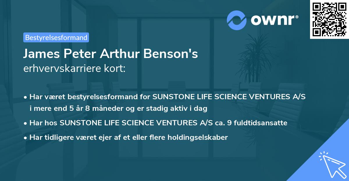 James Peter Arthur Benson's erhvervskarriere kort