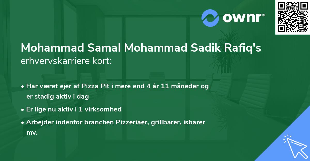 Mohammad Samal Mohammad Sadik Rafiq's erhvervskarriere kort