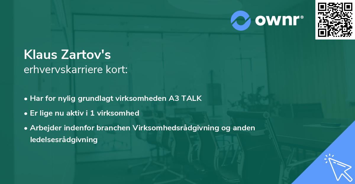 Klaus Zartov's erhvervskarriere kort