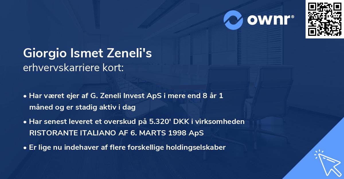 Giorgio Ismet Zeneli's erhvervskarriere kort