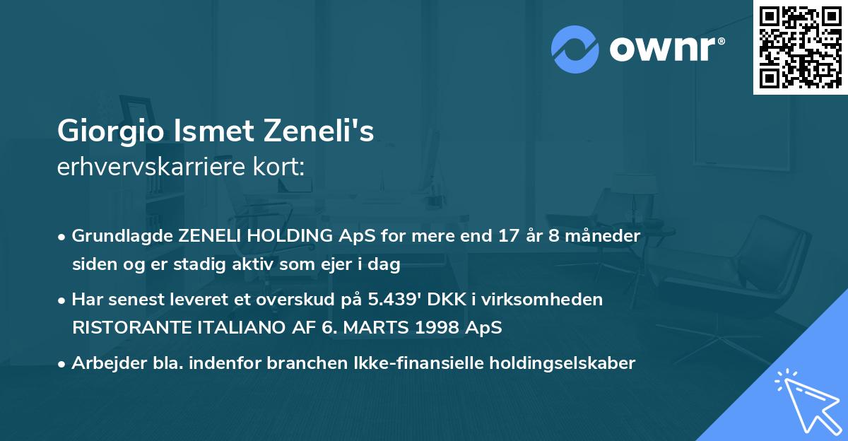 Giorgio Ismet Zeneli's erhvervskarriere kort