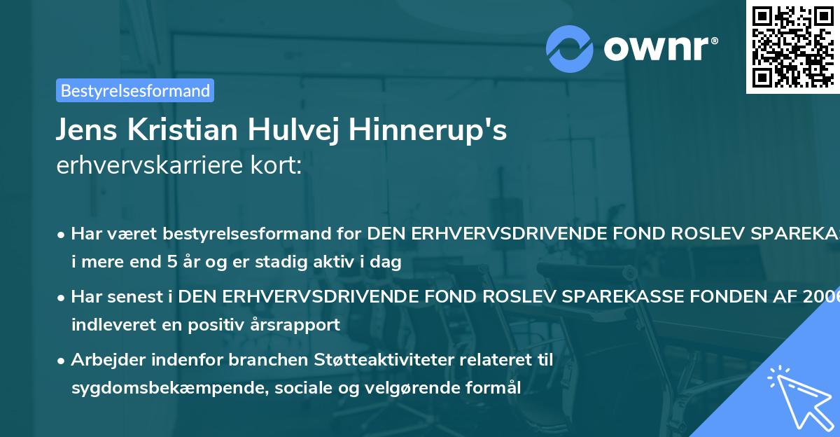 Jens Kristian Hulvej Hinnerup's erhvervskarriere kort