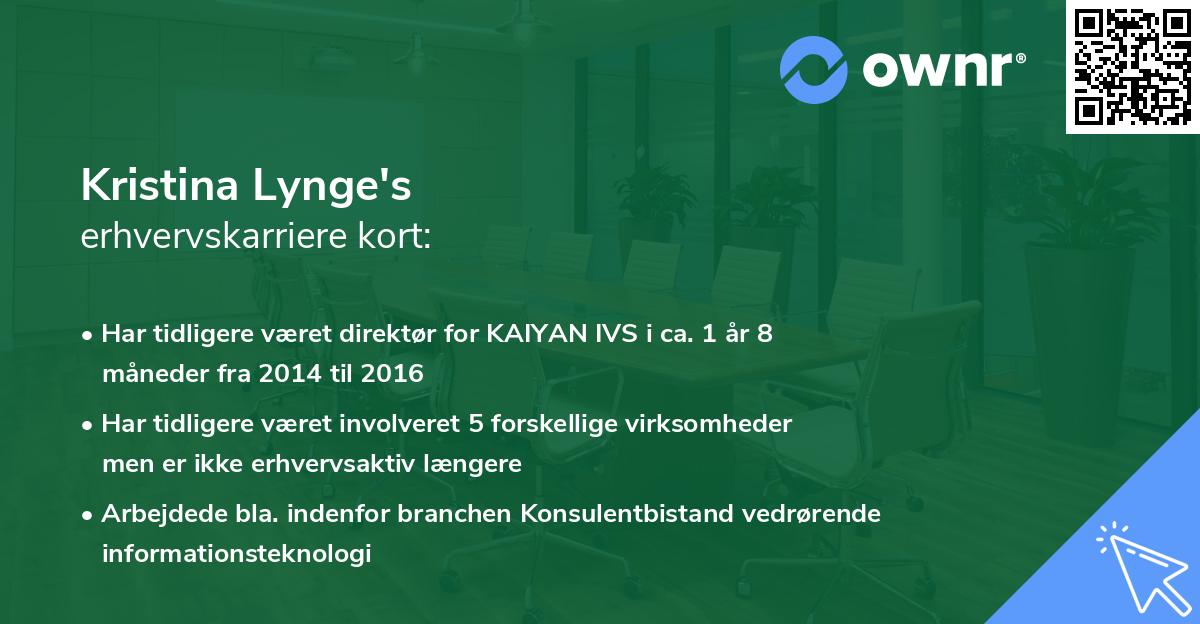 Kristina Lynge's erhvervskarriere kort