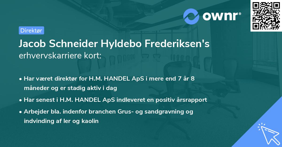 Jacob Schneider Hyldebo Frederiksen's erhvervskarriere kort