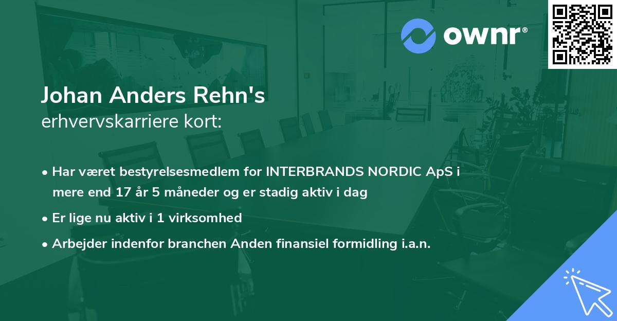 Johan Anders Rehn's erhvervskarriere kort
