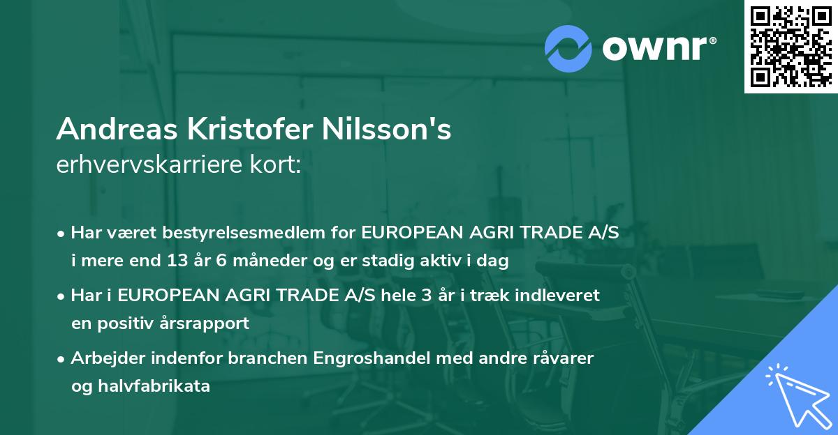 Andreas Kristofer Nilsson's erhvervskarriere kort